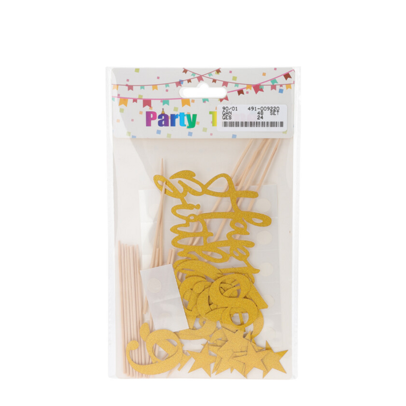 Afbeelding laden in galerijviewer, Taartdecoratie set goud glitter happy birthday 42-delig
