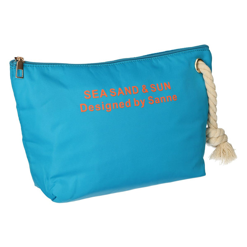 Load image into Gallery viewer, Traveller toilettas sea, sand sun blauw oranje 30cm x 19.5cm
