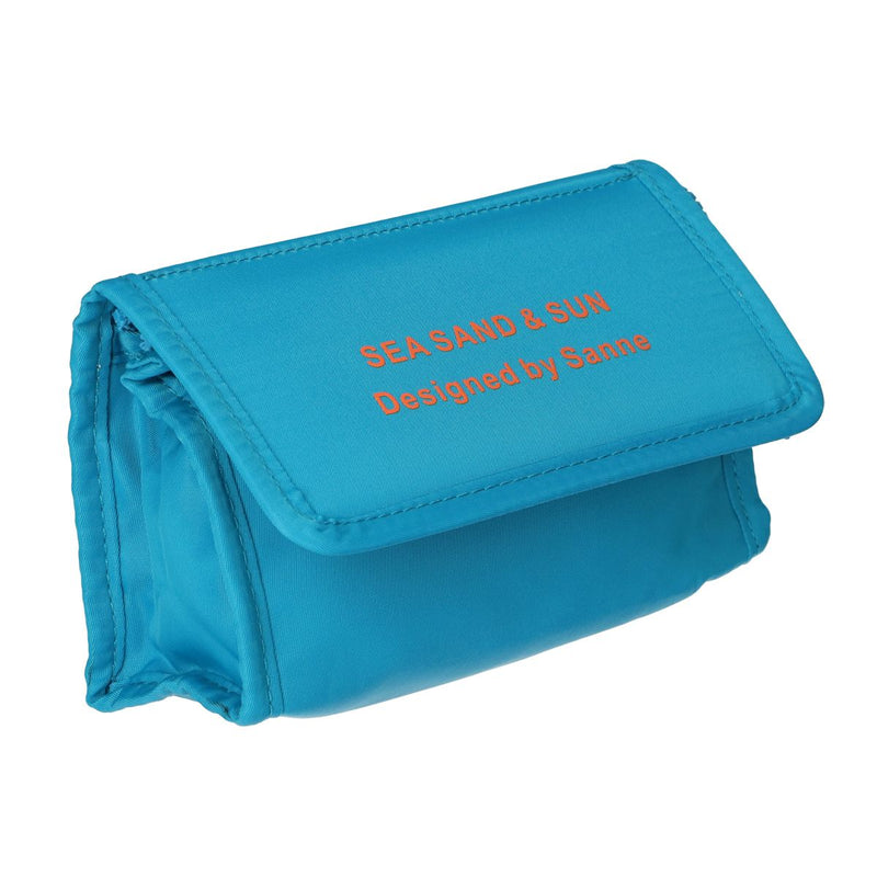 Load image into Gallery viewer, Traveller spiegeltas sea, sand sun blauw oranje 16.5cm x 11cm
