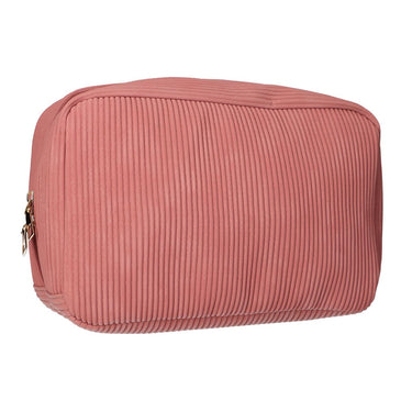Traveller toilettas rib stof waterdicht roze 28x17cm