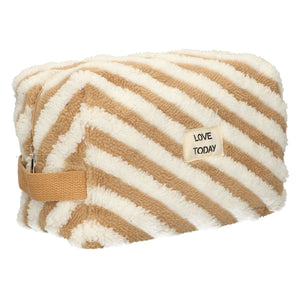 Traveller toilettas badstof stripe bruin 23cm x 13cm