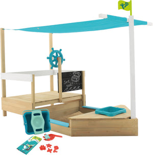 Tp toys Ahoy Houten Speelboot met Uitschuifbare Zandbak Accessoires