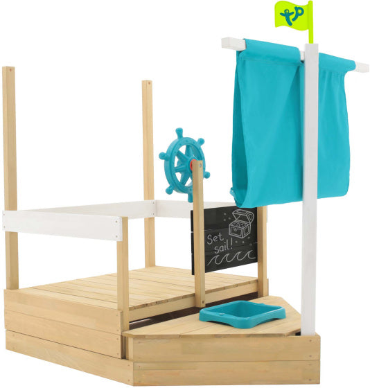 Tp toys Ahoy Houten Speelboot met Uitschuifbare Zandbak Accessoires