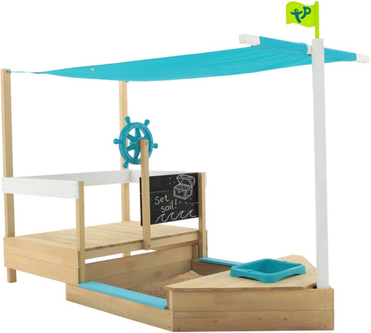Tp toys Ahoy Houten Speelboot met Uitschuifbare Zandbak Accessoires