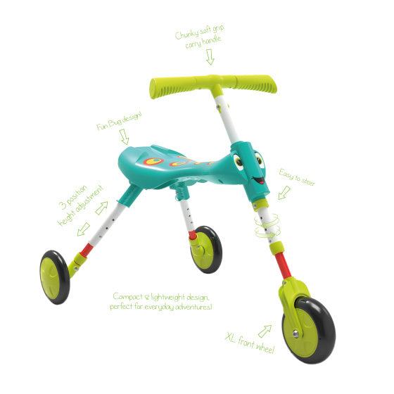 Load image into Gallery viewer, The bugs scuttlebug xl splodge loopfiets met 3 wielen junior turquoise groen
