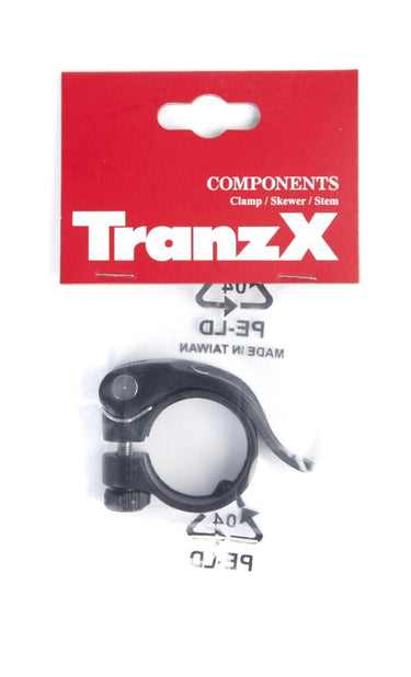Tranzx zadelpenklem met snelspanner 31.8ø zwart op kaart