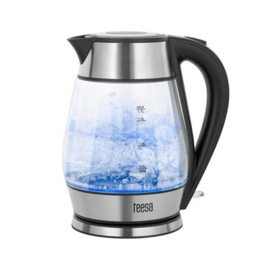 Teesa waterkoker glas rvs 1,7l zwart
