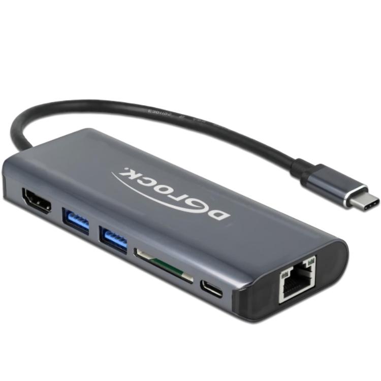 Load image into Gallery viewer, Delock usb type-c 3.1 docking station hdmi 4k 30 hz, gigabit lan en usb pd functie (antraciet, hdmi, usb-c, usb-a, sd-kaartlezer)
