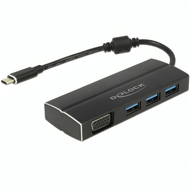Delock usb-c 3.1 > 3x usb-a 3.0 + 1x vga usb-hub (zwart, 0,15 meter)