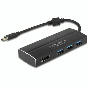 Delock usb-c 3.1 > 3x usb-a 3.0 hub + hdmi usb-hub (zwart, 0,15 meterr, 4k)