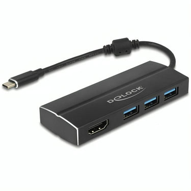 Delock usb-c 3.1 > 3x usb-a 3.0 hub + hdmi usb-hub (zwart, 0,15 meterr, 4k)