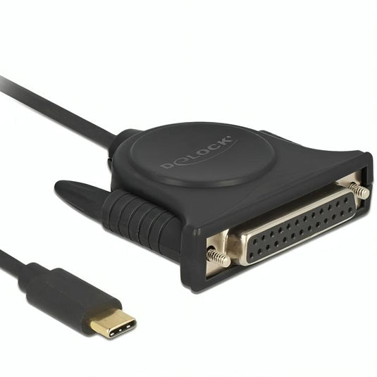 Delock usb-c 2.0 male > 1 x parallel db25 female kabel (zwart, 1,8 meter )