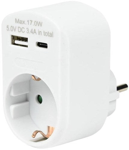 Laden Sie das Bild in Galerie -Viewer, Enzo usb + usb-c lader wit met randaarde adapter 17w - 9540141
