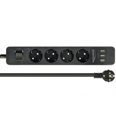 Delock 4-weg stekkerdoos met usb-poorten stekkerdoos (zwart)