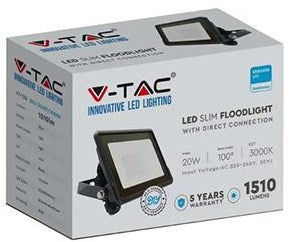 V-tac led bouwlamp 20w 6500k zwart + kabelinvoer - 9332115