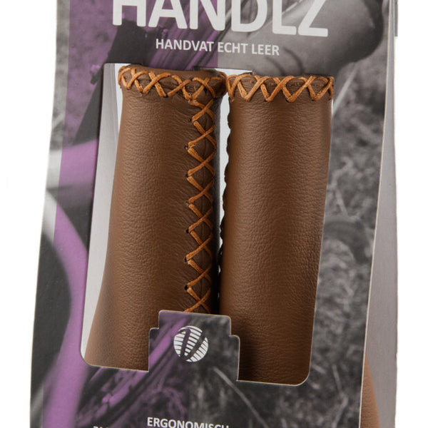 Velo Ergo Leather Handlebar Grips, 135 135mm, Dark Brown