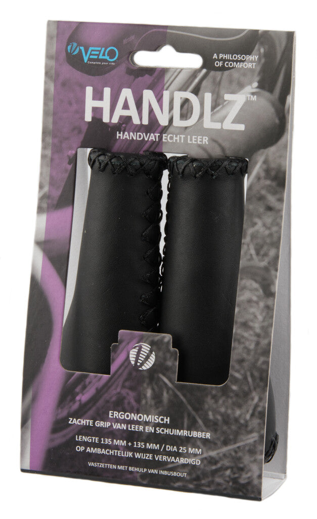 Load image into Gallery viewer, Velo Handvat Leer Ergo 135 135mm Zwart
