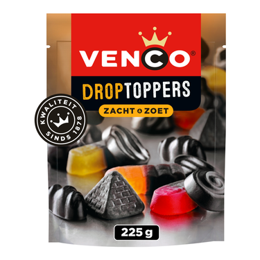 Venco droptoppers zacht zoet - drop fruitsmaken - 10x225g