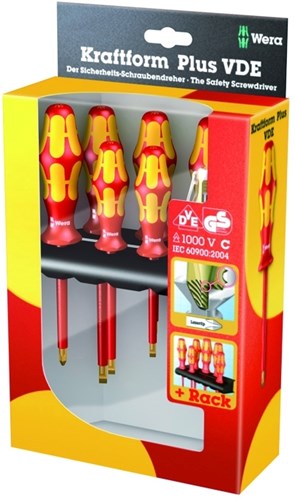 Afbeelding laden in galerijviewer, Wera 160 i 165 i 7 schroevendraaierset kraftform plus serie 100 + spanningszoeker + houder, 7 -delig - 1 stuk(s) - 05006148001
