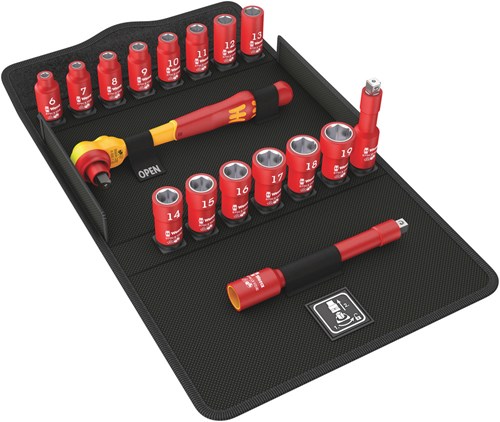 Wera 8100 sb vde 1 zyklop ratelset, geïsoleerd, voorzien van omschakelpal, 3 8 aandrijving, metrisch, 17-delig - 1 stuk(s) - 05004970001