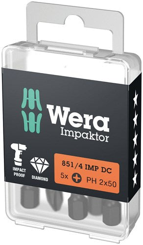 Wera 851 4 imp dc impaktor bits phillips, ph 2 x 50 mm - 5 stuk(s) - 05057656001