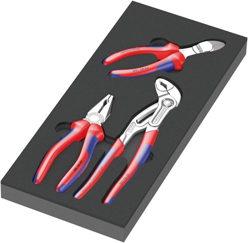 Load image into Gallery viewer, Wera 9780 schuimrubberen inzetstuk met knipex tangen set 1, 3‑delig tangenset (zwart grijs, in schuiminzet voor werkplaatswagen)
