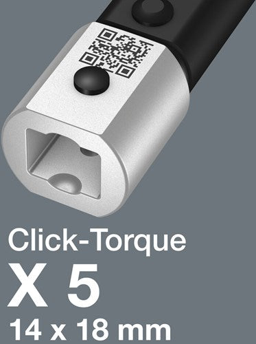 Load image into Gallery viewer, Wera click-torque x 5 draaimomentsleutel voor insteekgereedschappen, 14 x 18 mm, 60 - 300 nm - 1 stuk(s) - 05075655001
