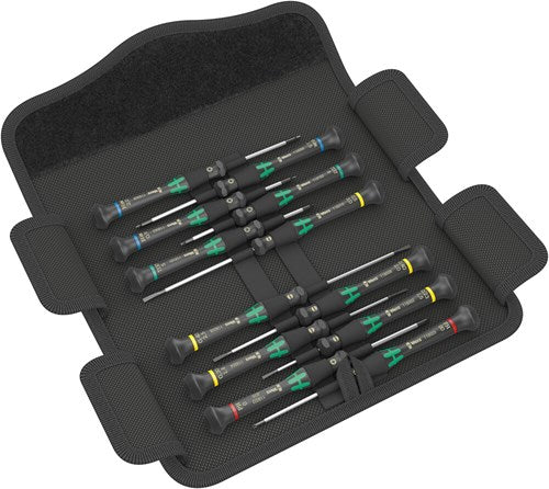 Wera kraftform 12sb1 micro-schroevendraaierset (zwart groen, voor elektrische apparaten)