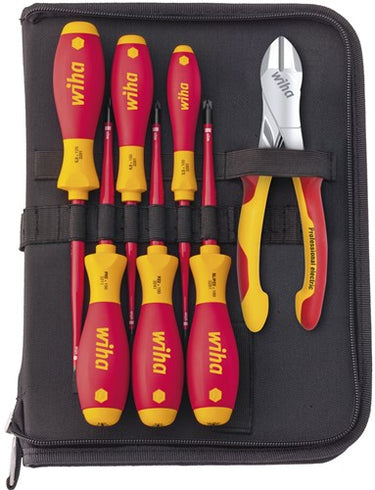 Wiha gereedschapset elektricien gereedschapsset (rood geel, 7-delig in gereedschapetui)