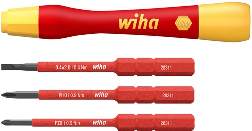 Wiha fijnschroevendraaierset picofinish slimvario electric (rood geel, 4-delig met slimbits)
