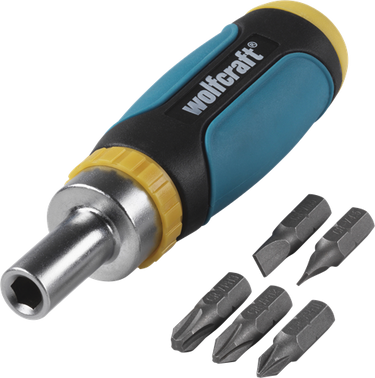 Wolfcraft - mini multi bit schroevendraaier met ratelfunctie - 1237000