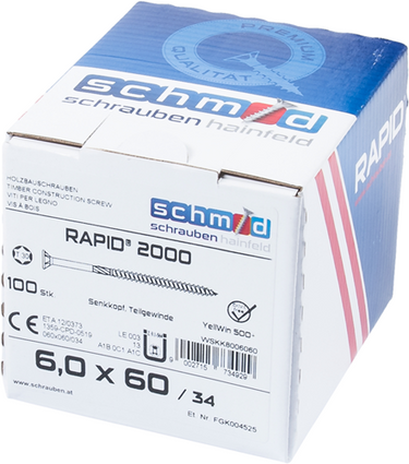 Schmid schrauben rapid2000 tx-schroef 6,0x60 100 vz - wskk8006060