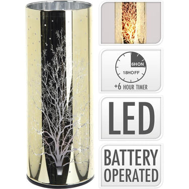 Home styling sfeerlicht glas met led verlichting- goud -met vlamverlichting- 20cm ( exclusief batterijen )