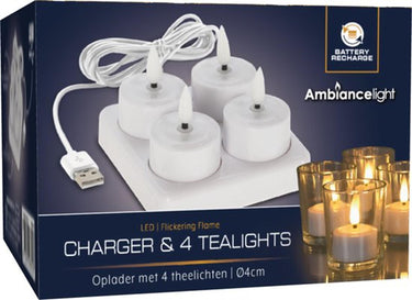 Home styling oplader met 4 led theelichten voor usb lader