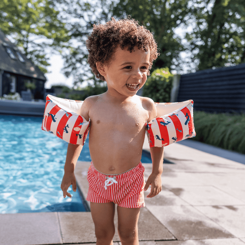Load image into Gallery viewer, Ocean stripes | rood witte zwembandjes 0-2 jaar
