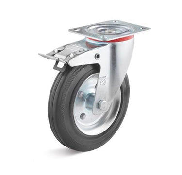 Torwegge zwenkwiel m rem rubber ø125 stalen kern