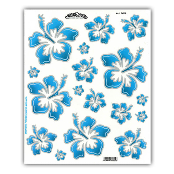Stickerset hawaiiaanse bloemen blauw M
