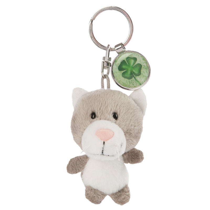 Load image into Gallery viewer, Nici Pluchen Sleutelhanger Kat met Klaverblad, 7cm
