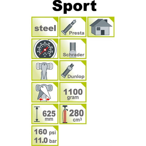 IceToolz Sport vloerpomp staal met meter 160PSI 11bar 240A451
