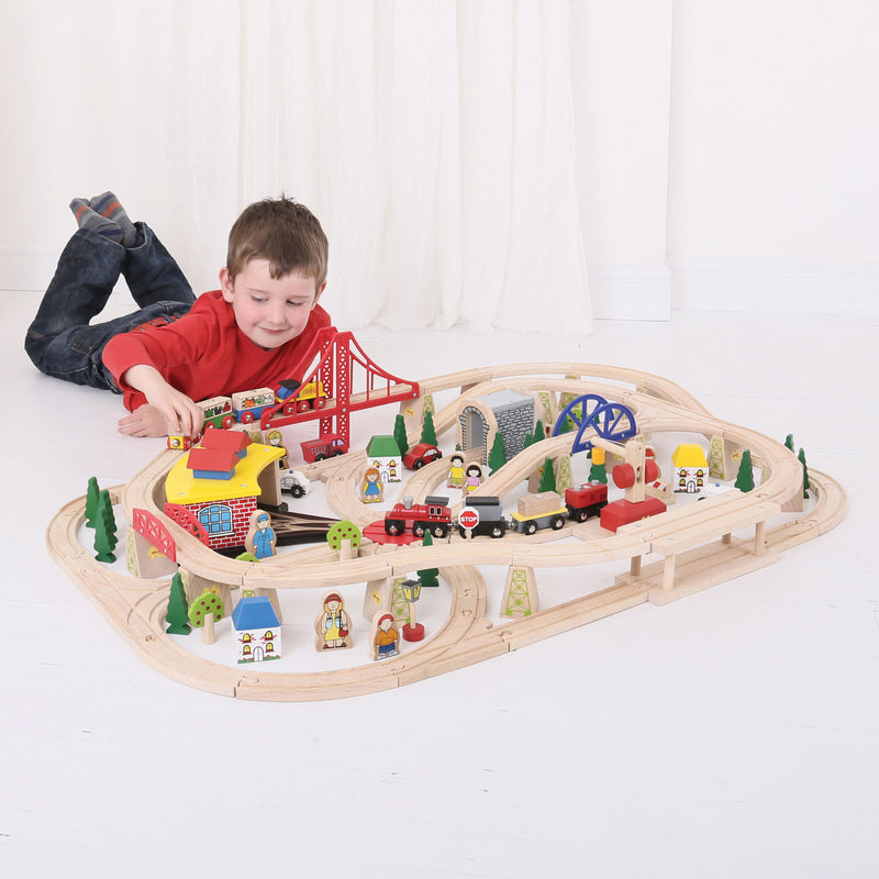 Load image into Gallery viewer, Bigjigs Houten Treinset in Houten Kist, 130dlg.
