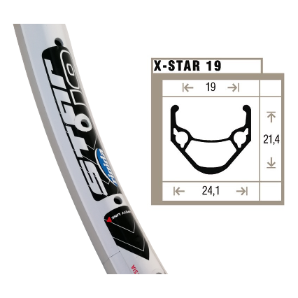 Shining rigida x-star 19 velg wit etrto 507-19 (24x1.75) 36-gaats