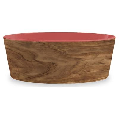 Load image into Gallery viewer, Tarhong Voerbak hond olive melamine houtprint sienna roze

