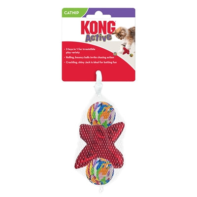 Load image into Gallery viewer, Kong Cat active jacks stuiterbal multipack met catnip rood
