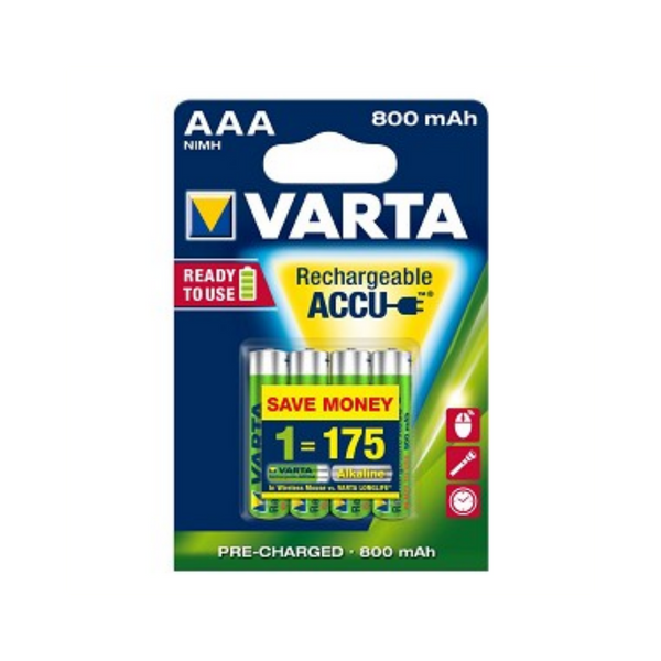 Varta oplaadbare mini penlite batterij aaa 800 mah nimh 1.2v 4 stuks op kaart