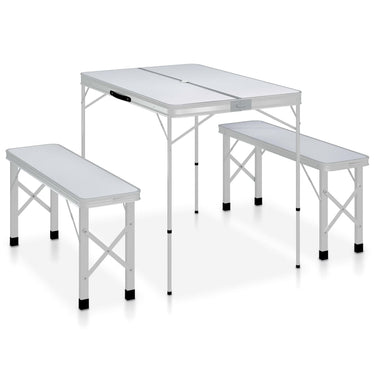 VidaXL Campingtafel inklapbaar met 2 banken aluminium wit