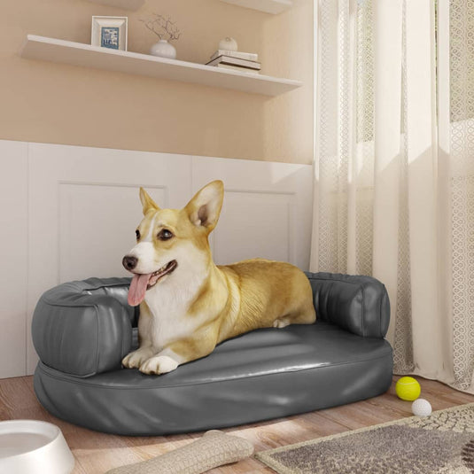 VidaXL Hondenmand met ergonomisch schuim 60x42 cm kunstleer grijs