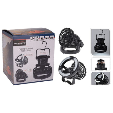 Redcliffs Campinglamp 18 LED's met ventilator zwart