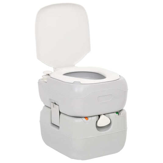 VidaXL Campingtoilet draagbaar 22+12 L HDPE grijs en wit