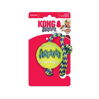 Kong Squeakair bal met touw geel blauw