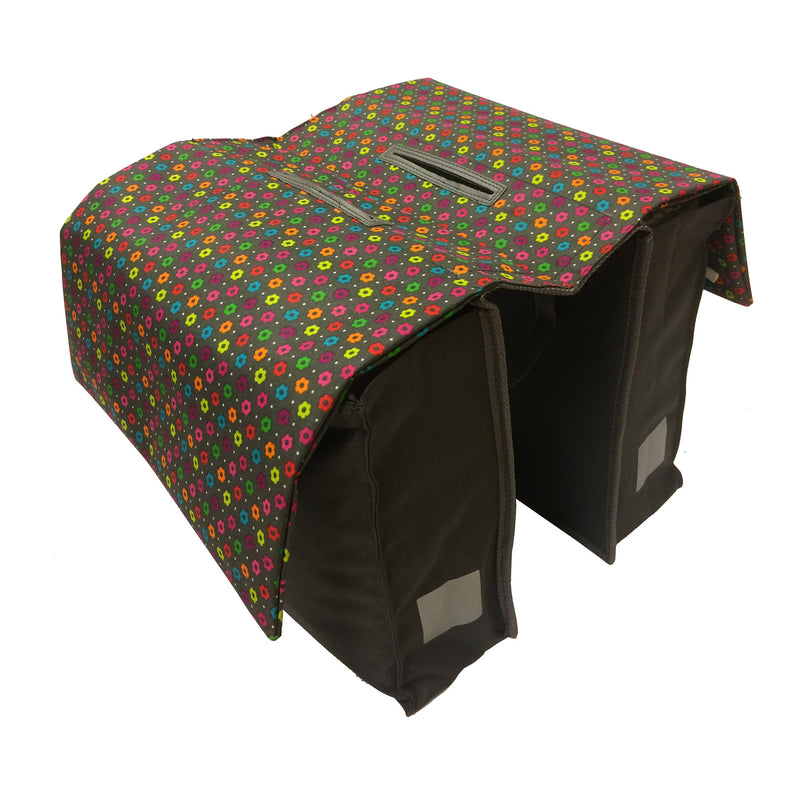Load image into Gallery viewer, Basil Dubbele fietstas grijs met gekleurde bloemen 20L
